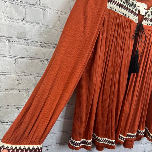 H&M Boho Peasant Blouse Orange Embroidered Tunic Top 10 M Ethnic Festival Flowy - Picture 9 of 11